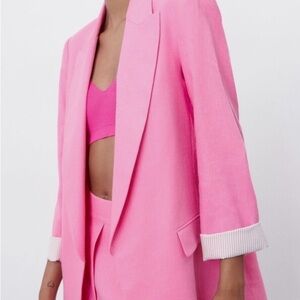 Zara Pink Linen Blazer
